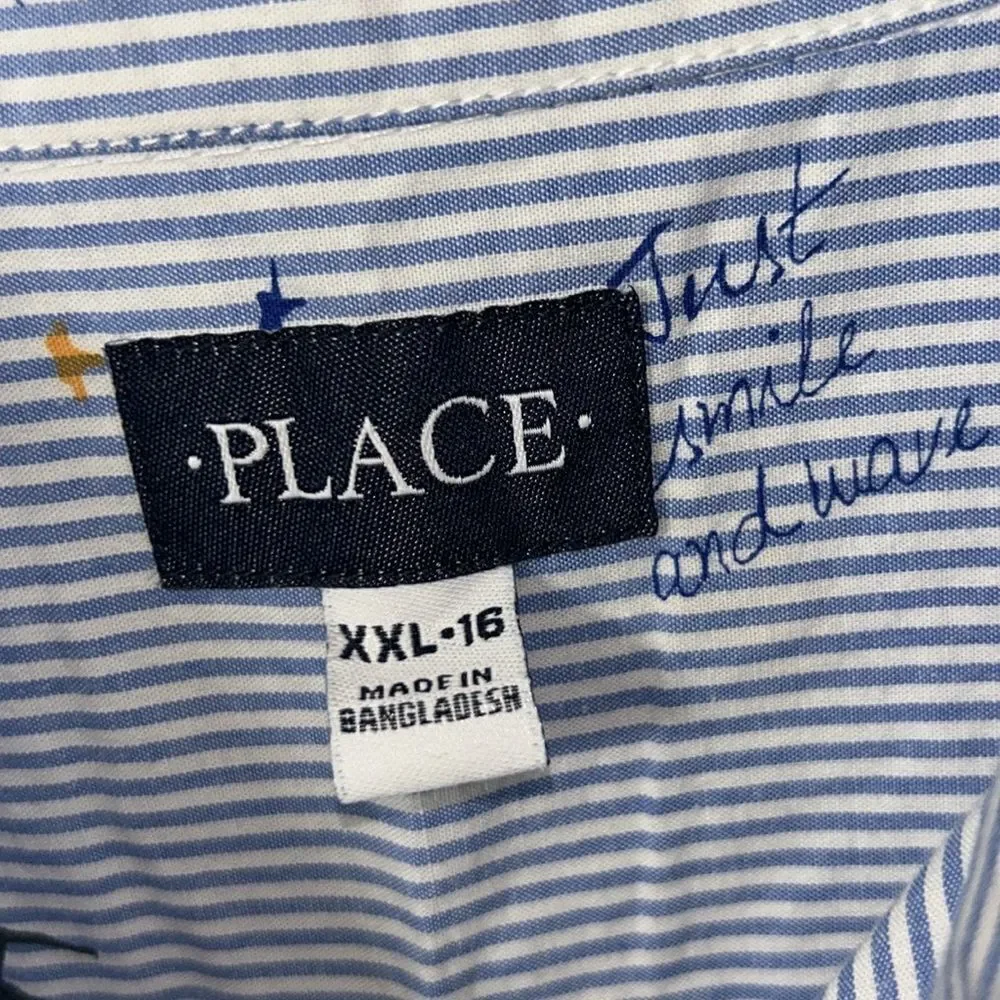 Children’s Place Blue Button Down Short Sleeve Shirt(Size XXL 16)